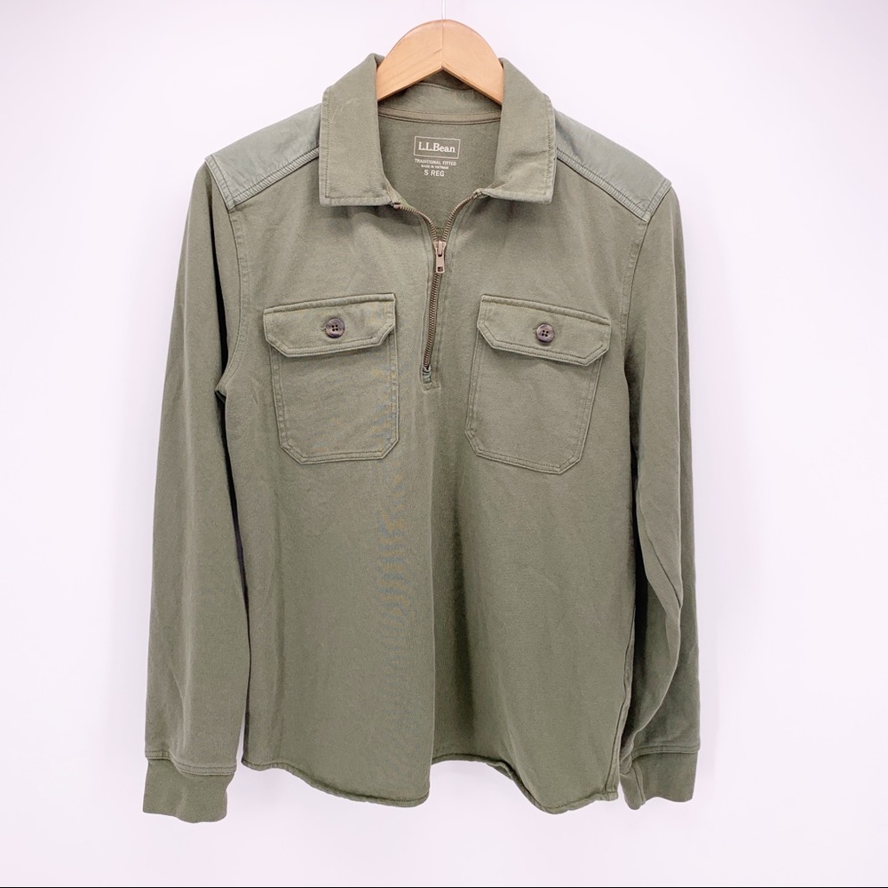 LL Bean Men's S Olive Green Allagash Half-Zip Traditional Fitted Pullover G1